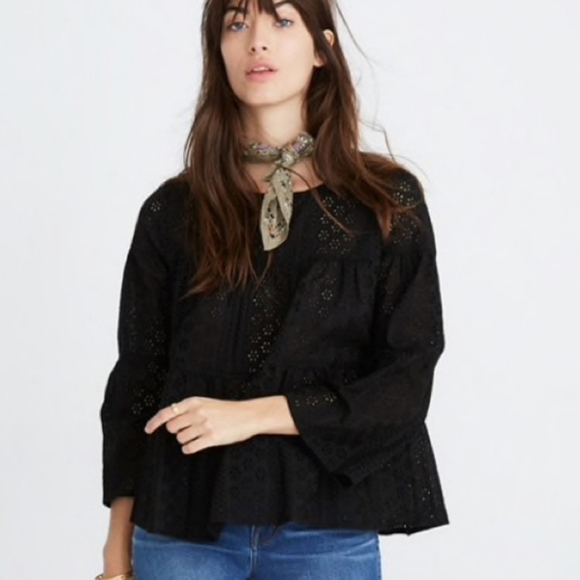 Madewell Tops - Madewell Black Eyelet Tiered Button Back Shirt xs